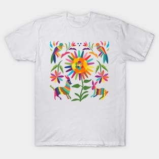 Mexican Otomí Floral Composition with birds, a goat, and a rabbit by Akbaly T-Shirt